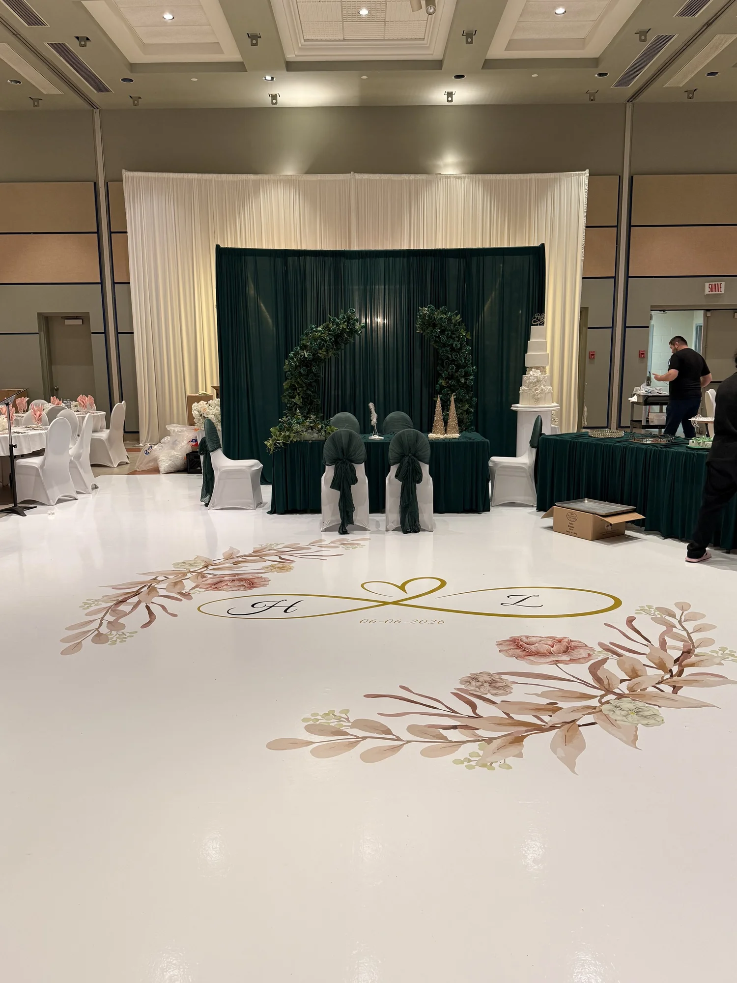 Green and gold floral dance floor wrap