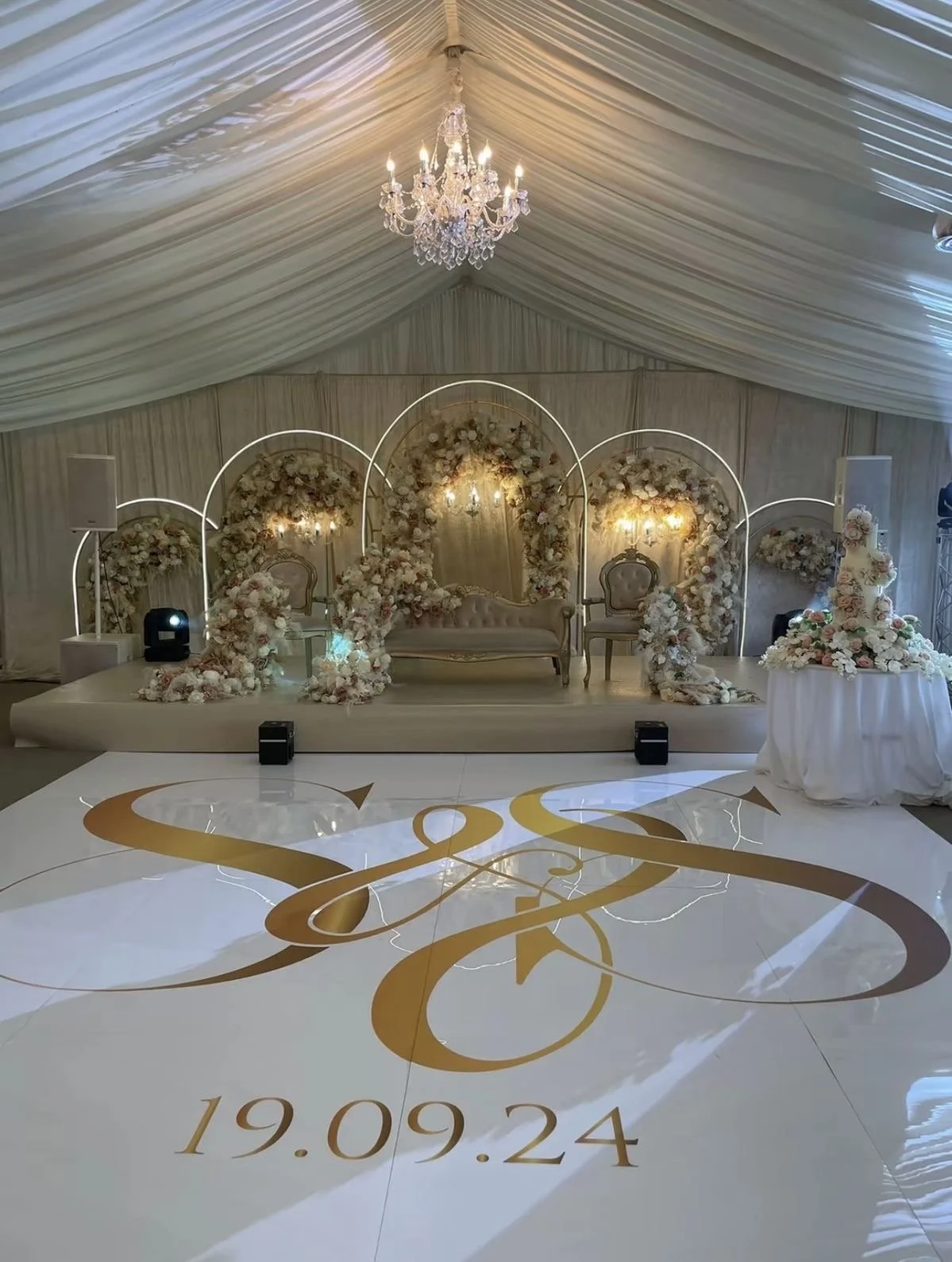 Gold swirl monogram dance floor