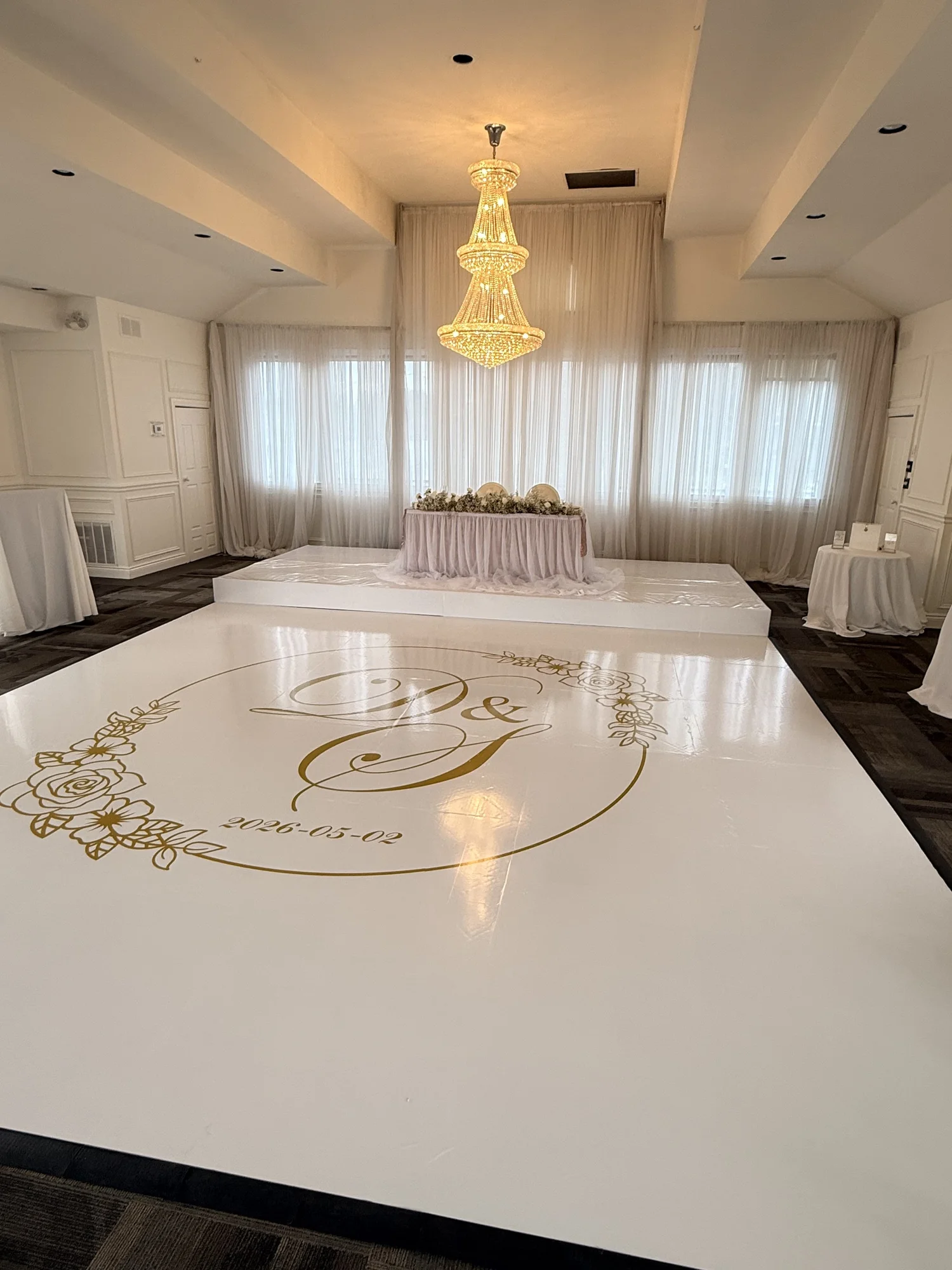 Champagne ballroom with a custom dance floor
